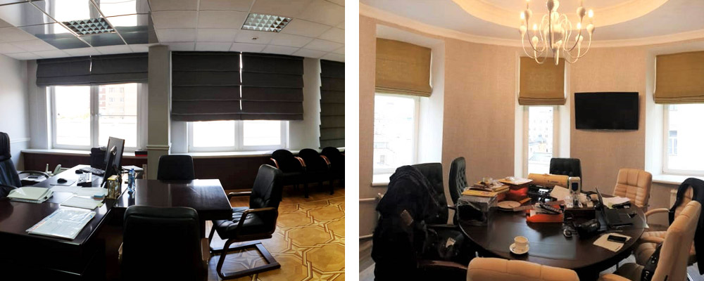 Примеры римских штор для кабинета в офисе