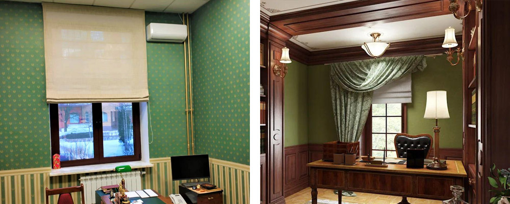 Примеры римских штор для кабинета
